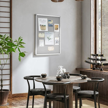 Geetery Enclosed Fabric Bulletin Board Tamperproof Lockable Noticeboard Fabric&Aluminium Frame Display Cases Wall-Mounted Display Case for School, Office - Secure,Durable Design(36 x 24 Inch,Gray)