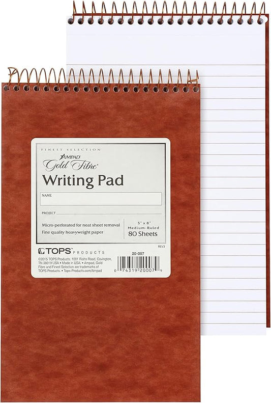 Ampad Gold Fibre Retro Writing Pad, Red Cover, White Paper, 5 x 8, Medium Rule, 80 Sheets, 1 Each (20-007)