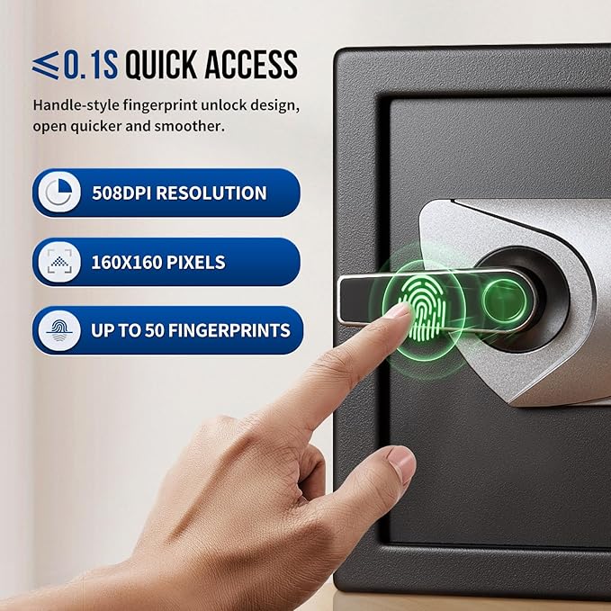 BlackSmith Home Safe 1.0 Cub Biometric Safe Box Fingerprint Recognition Security Safe with Keys Keypad Lock Box Secure Jewerly Valuables Wall Mount Cabinet Safe with LCD Display Dual Alarm System