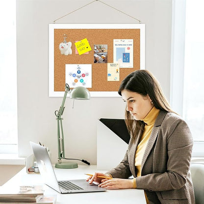 2-Pack Double-Sided Cork Board, 16" x 12" Hanging Wood Framed Small Bulletin Board, Picture Display Vision Board Kit Corkboards for Wall Room School Office Decor, 20 Pushpins (Vintage White)