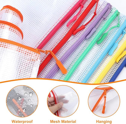 20pcs Plastic Mesh Zipper Pouch Bags, A3 17x12 Inches Extra Large Zipper Bags, Reusable Zipper Pouches for Classroom Office Supplies Organizing, Puzzles & Games, Board Game Organization