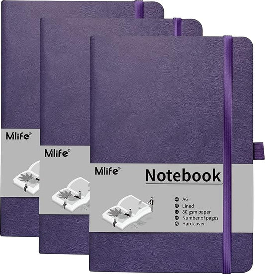 A6 Small Journal Notebook, Lined Pocket Notebook with Pen Holder, Mini Notebook Hardcover, 192 Pages, 3.9 inches * 5.5 inches Jurnal for Women and Man (3Pack Purple)