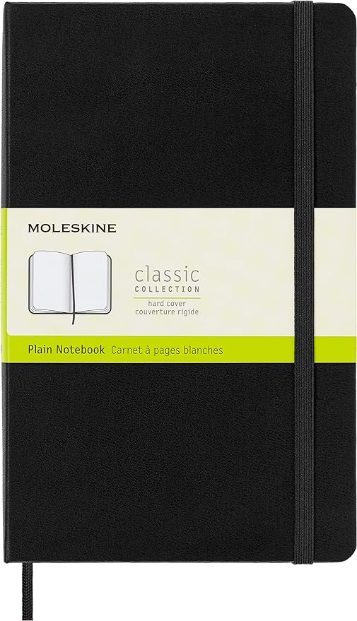 Moleskine Classic Notebook, Hard Cover, Large (5" x 8.25") Plain/Blank, Black, 240 Pages