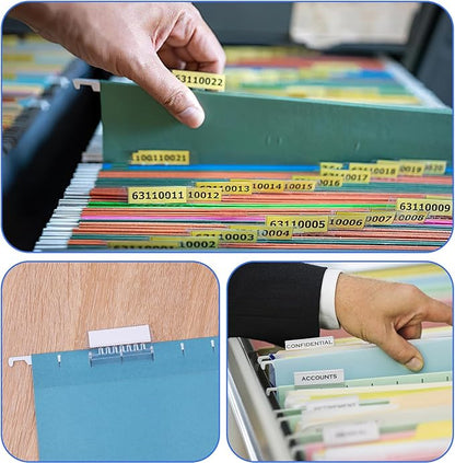 Hanging File Folder Tabs, 120 Pcs File Folder Tabs and 200 Pcs Inserts, File Tabs for Hanging Folders, Plastic Hanging Folder Tabs, Clear Hanging File Tabs for File Folders