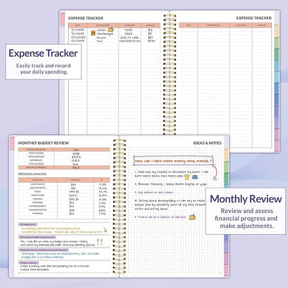 SUNEE Budget Planner - Monthly Budget Book with Expense Tracker Notebook, A4(8.5" x 11") Undated 12 Month Bill Organizer & Finance Planner to Manage Your Money, Account Book with Colorful Tab, Purple