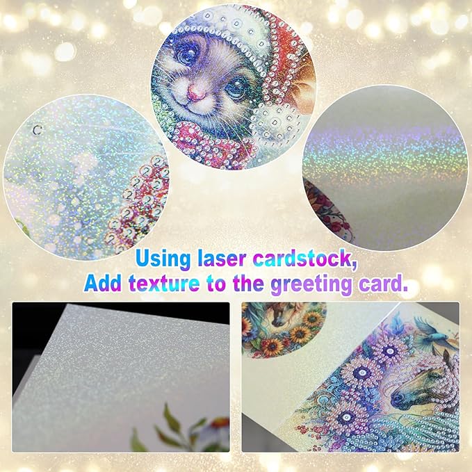 6 Pcs 5D Rhinestone Painting Greeting Cards Kits, Handmade Festival Greeting Cards with Envelopes Holographic Laser Effect DIY Diamond Art Crafts Birthday Cards for Birthdays Celebrations (Religion)