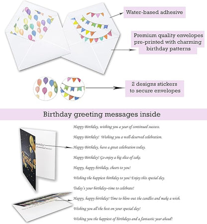 160 Happy Birthday Cards 4x6 Inch for Business, Office and Personal with Envelopes, Stickers and Generic Greetings Inside,20 Unique Designs Notes, Thick Cardstock, Matte Finished