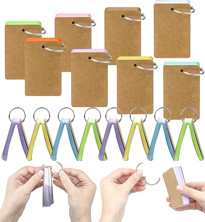 MotBach 400PCS Colored Blank Flash Card Index Cards with Binding Rings,8 Color Easy Flip Flash Card Study Note Card Perfect for Bookmark School Learning Memory Recipe Cards Game Cards(3.5 x2.2 Inch)