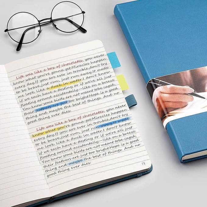 EMSHOI Lined Journaling Notebooks - 120gsm Thick Leather Journal with Sticky Notes, 256 Numbered Pages A5 Hardcover College Ruled Notebook for Women Men Work School Writing, 5.75" x 8.38"-LightBlue