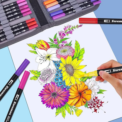 Markers for Adult Coloring Book, 72 Colors Art Markers Set Dual Tip Brush Pen, Coloring Markers Fine Point Artist Drawing Paintings Diaries Journaling Art projects Art Supplies with Case