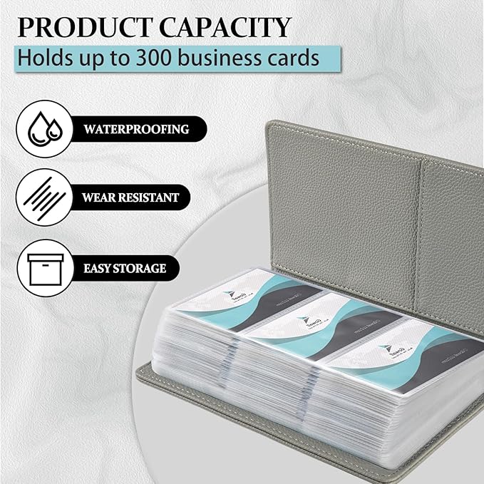300 Card Capacity Leather Business Card Book Holder Organizer, Card Binder Professional PU Name Card Credit Cards Booklet (Multiple Colors Optional)