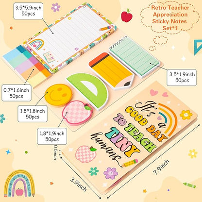 B1ykin Sticky Notes Set - Cartoon Theme Cute Self-Stick Notes Pad Teacher Appreciation Gifts， Self-Adhesive Writing Memo Pages Sticky to Do Notepad for Kids Employee School Office (Retro Teacher)