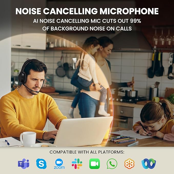 Back Bay Audio ClearCall 70 - Bluetooth Headphones with Microphone + Removable Boom Mic - Work Head Phones Wireless Bluetooth, Over Ear Headphones for Work from Home, Headset for Laptop