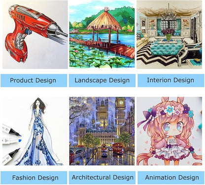 Caliart Markers, 100 Colors Dual Tip Art Markers Sketch Pens Permanent Alcohol Based, with Case for Adult Kids Halloween Drawing Sketching (White Barrel)