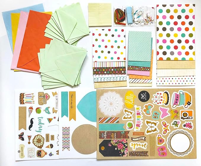 Huralona Handmade DIY Greeting Card Kits includes 16 Blank Cards 16 Colorful Envelopes with Decoration Accessories for Craft Birthday Thanksgiving Christmas Wedding Invitation Card Making Green