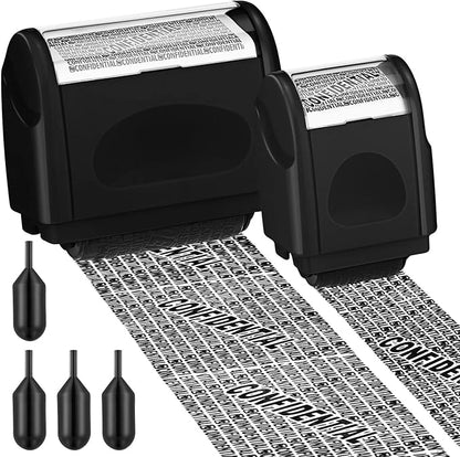 Nezyo 2 Pack Identity Protection Roller Stamp Identity Theft Stamp Confidential Roller Stamp Privacy Stamp Information Blocker Stamp and 4 Pack Refill Ink for ID Account Data Address Security(Black)
