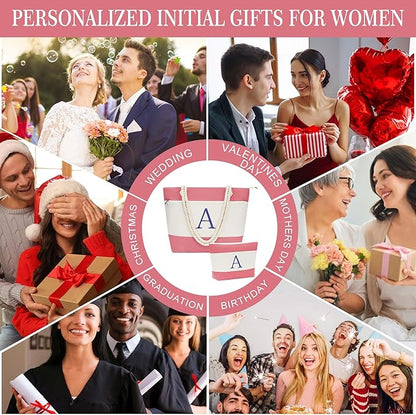 YOOLIFE Christmas Gifts for Women - Initial Canvas Tote Bag & Makeup Bag, Birthday Gifts for Women Mom Teacher Friend Sister