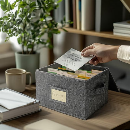 Vienrose Greeting Card Organizer Storage Box with 20 Removable Dividers, 84 Self-stick Labels, Perfect for Photos, Envelopes, Scrapbooking, Paper, Stickers Holder 1 Pack Grey