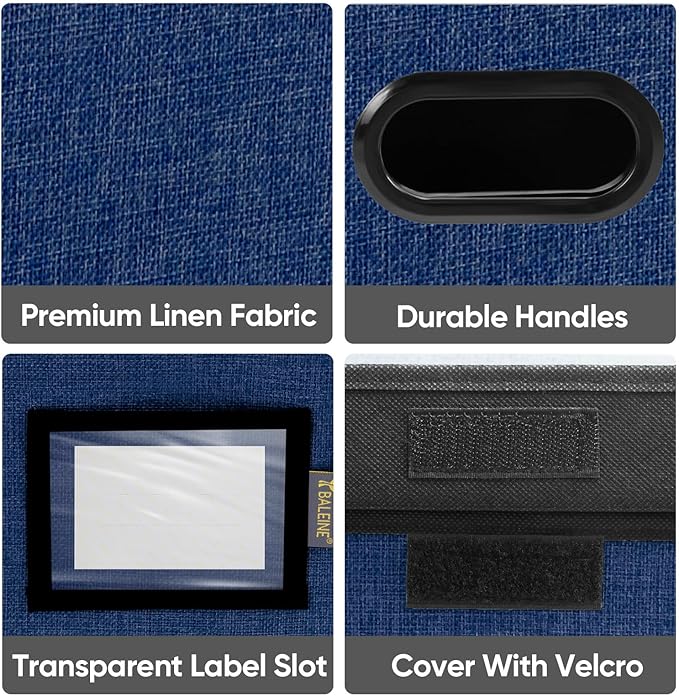 BALEINE File Organizer Box with Lid, Collapsible File Folder Organizer with Plastic Slide, Hanging File Folder Box for Office Document Storage (1 Pack, Blue)