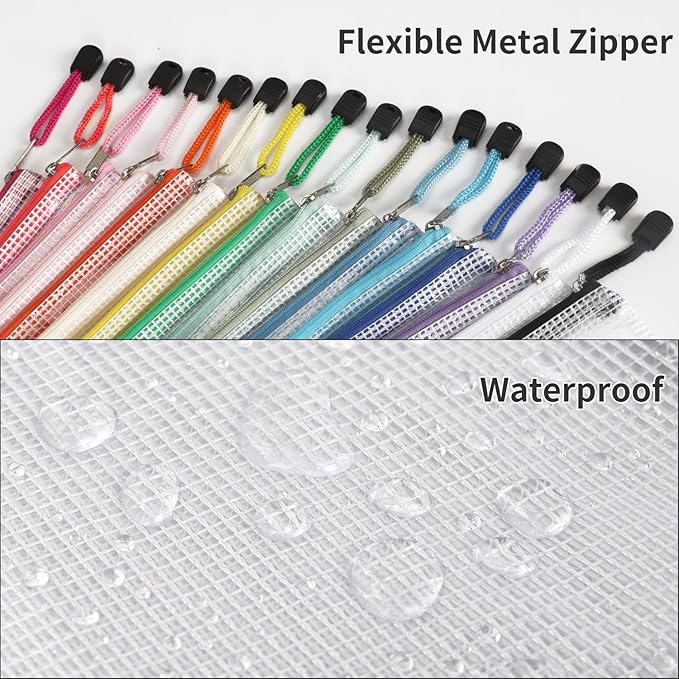 EOOUT 16pcs Mesh Zipper Pouch Bags, A3 Large Zipper Bags Board Game Storage with Labels, 16.7x12.4 Inch Plastic Zip File Folders Puzzle Storage Bags for Organizing Classroom Office Home