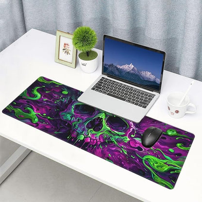 Gaming Mouse Pad Desk Pad,Extended Big Mouse Pad,31.5x11.8 Inch Long Computer Keyboard Mouse Mat Mousepad with 3mm Non-Slip Base and Stitched Edge for Gaming and Office… (Watercolor Skull 2)