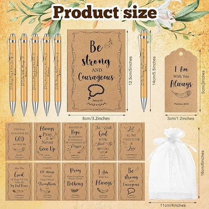 200 Pcs Bible Verse Sets Church Christian Gift Include 50 Scripture Notebooks 50 Bible Bamboo Pens 50 Thanks Tags 50 Organza Bags for Women Man Christian Party Gifts(Brown,Bible)