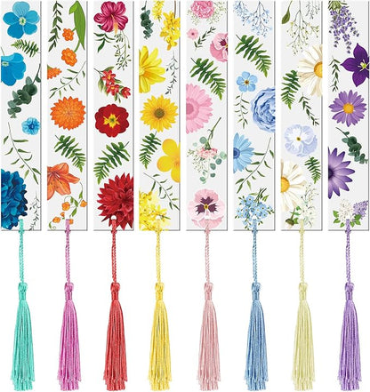8 Sets Flower Acrylic Bookmarks Transparent Acrylic Bookmarks Cute Floral Bookmarks with Colorful Tassels for Women Teacher Book Lovers, 8 Styles
