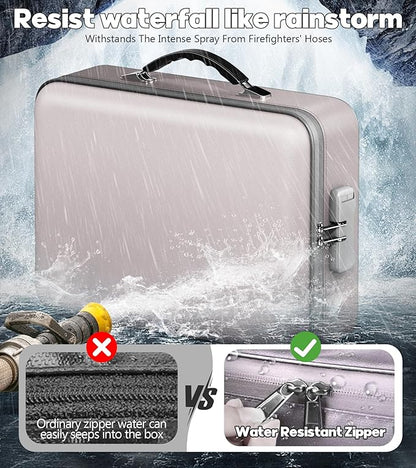 Fireproof Document Box with Water-Resistant Zipper, Hard Case Fireproof Box with Lock, Portable Hard-Shell Fire Safe Box, Large Capacity File Organizer for Important Documents, Laptop (Gray, M)