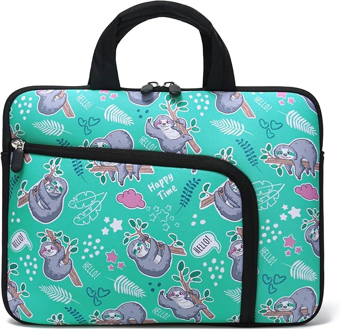 11.6 12 12.5 inch Laptop Sleeve Chromebook Case Ultrabook Case Notebook Sleeve Tablet Case Neoprene Handle Sleeve for Men Women, Two Pockets Fit Apple MacBook Air Samsung Acer HP DELL (Sloth)