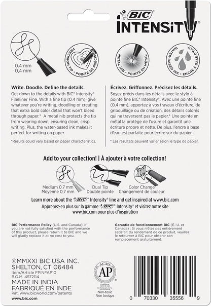 BIC Intensity Fineliner Marker Pens, Fine Point (0.4 mm), Assorted Colors (Colors May Vary), 10-Count