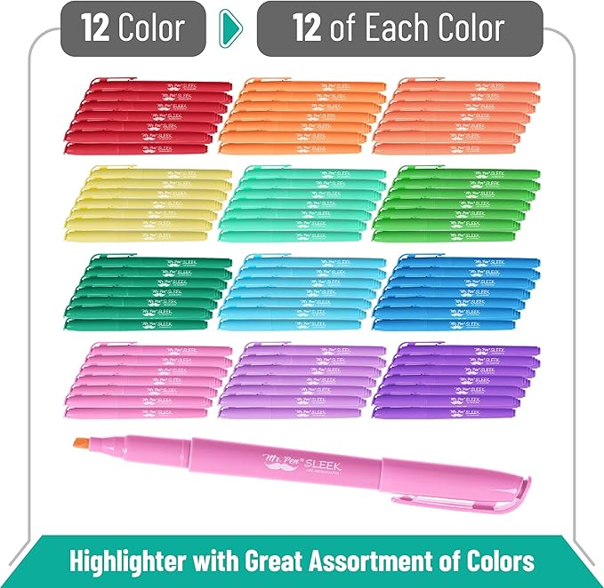 Mr. Pen- Highlighter Set, 144Pack, Pastel Highlighters Chisel Tip, Bulk Highlighters Assorted Colors, Colored Highlighters Bulk, Highlighters No Bleed, Colorful Highlighters Pastel, Highlighter Pens