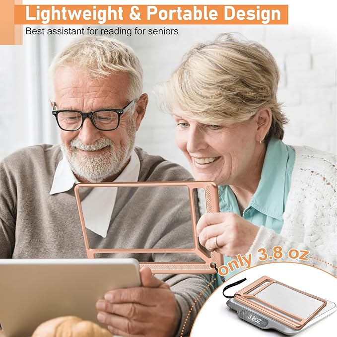 5X Full Page Magnifying Glass for Reading, Lightweight Rectangular Magnifier Provides Large Book Page Viewing Area, Handheld Magnifier for Reading Small Print for Seniors, Low Vision-Rose Gold