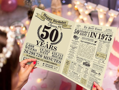 Funny 50th Birthday Card Gifts for Her Him, Cool Gifts for 50 Year Old Woman Men, Jumbo 50th Birthday Card for Wife Husband, Vintage Back in 1975 Card for Dad Mom Sister, 50th Birthday Decorations