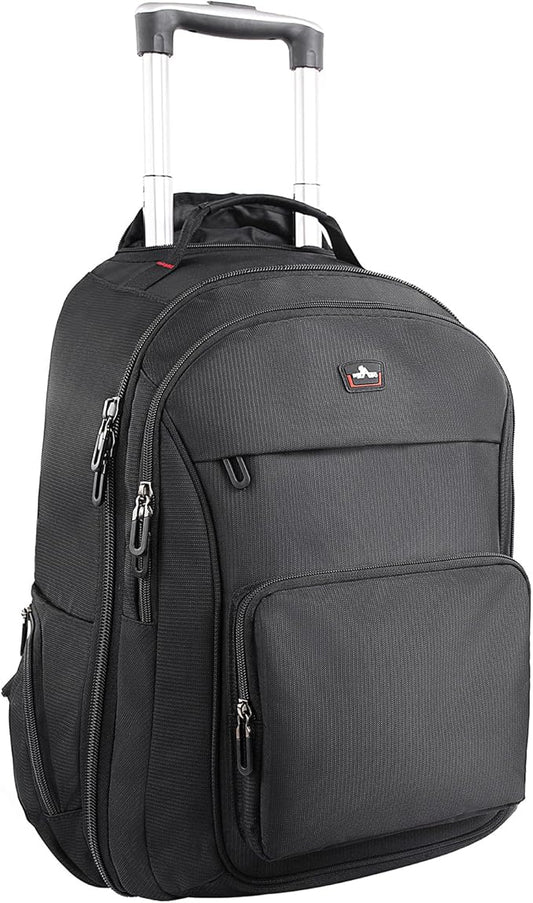 Rolling Backpack for Laptop 15.6 inch, Waterproof Travel Bag with Wheels, Business Carry on Luggage, Multi-compartments, Adjustable Aluminum Telescopic Handle, Black