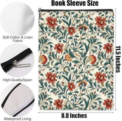 Botanical Book Sleeve, Classic Flower Book Covers for Paperbacks, Floral Book Pouch Book Protector, Book Lovers Gifts for Women Girls Wife, Book Accessories Book Club Gifts Christmas Birthday Gifts