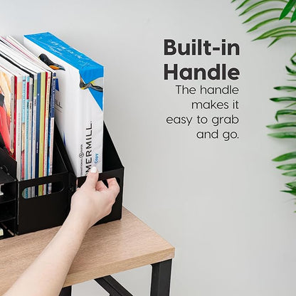 IRIS USA Metal Magazine File Holders, 6 Pack, for Letter/Legal File, Durable Vertical Desktop File Paper Organizer, File Storage Box Stand Rack for Document Notebook Binder Home Work Office, Black