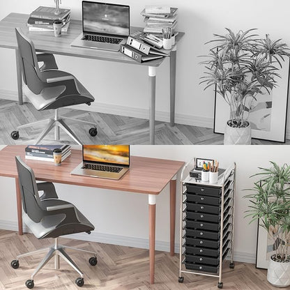 Storage Cart, Rolling Utility Cart with 10 Drawers, Portable Handles & Lockable Wheels, Mobile Paper Toys Storage Organizer Large Capacity for Home Office School Teacher (Black)