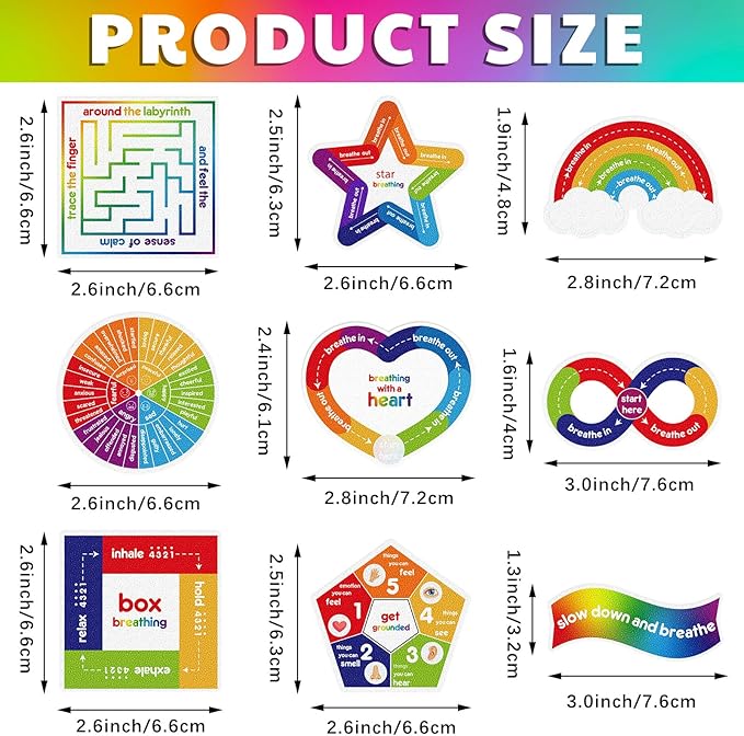 Libima 72 Pieces Anxiety Sensory Stickers Anxiety Textured Stickers Fidget Stickers Mindfulness Sticker School Counselor Supplies Adult Sensory Items Anxiety Relief, 9 Styles(Bright Color)