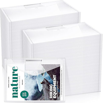 Zhehao 100 Pcs Clear Envelopes with Snap Button Closure A4 Letter Size Plastic Envelope Folder Poly Document File Folders for home Office(Clear,Pocket Style)