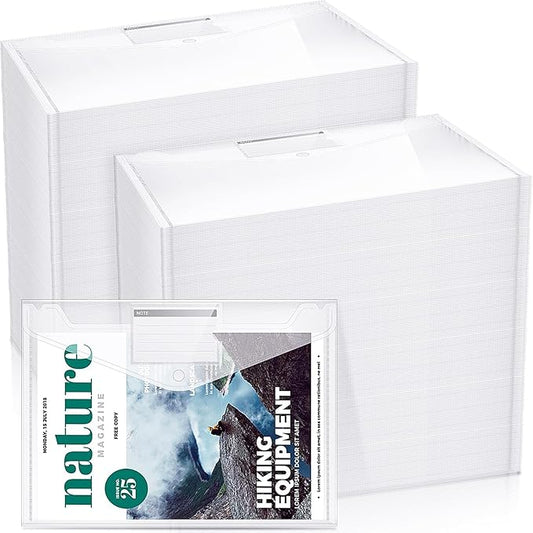 Zhehao 100 Pcs Clear Envelopes with Snap Button Closure A4 Letter Size Plastic Envelope Folder Poly Document File Folders for home Office(Clear,Pocket Style)