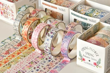 YUBX Flowers Washi Tape Set 30 Rolls Floral Patterns Decorative Skinny Slim Masking Tapes for Arts, DIY Crafts, Journals, Planners, Scrapbook, Wrapping (Blossoms Flourish)