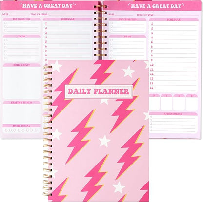 CNhoqc A4 Lightning Planner Notebook - Pink Preppy Lightning A4 Planner Notebook Teen Girl Y2K To Do List Daily Task Checklist Time Management Notepad Daily Agenda Christmas Winter Xmas New Year Gifts