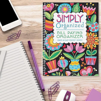 ©Mary Engelbreit Bill Paying Organizer Book - Personal Account book, 9" by 12 inch, Spiral-Bound, 14 Pockets, 32 Label Stickers, Bill Tracking