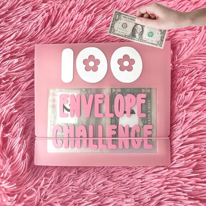 HIPPITO 7.9''x7.9'' Mini 100 Envelopes Money Saving Binder, Storage Saving Budget Book for 100 Envelopes Money Saving Challenge Kit, Gift as a Challenge Book for Lovers to Save $5,050