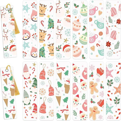 Christmas UV DTF Bookmark Stickers - 24 Pcs Gnome Santa Claus Blank Acrylic Bookmarks Uvdtf Double-Sided Sticker About Festival Theme, Cute Snowflake Elk Rub on Transfer Decals for Booklover Gifts