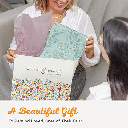 Christian Art Gifts Faux Leather Fashion Bible Cover: I Know The Plans I Have for You - Jeremiah 29:11 Inspirational Bible Verse, Debossed Floral Teal Design, Medium