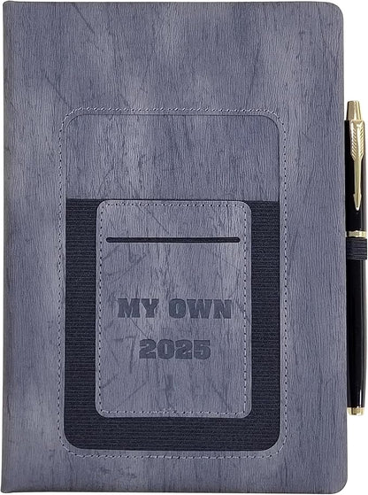 2025 Weekly and Monthly Planner with Pen: Jan 2025-Dec 2025, A5 size 8.5" x 5.75", Hard Cover Agenda Planner with Phone Holder, Card Holder and Pen Holder (Grey)