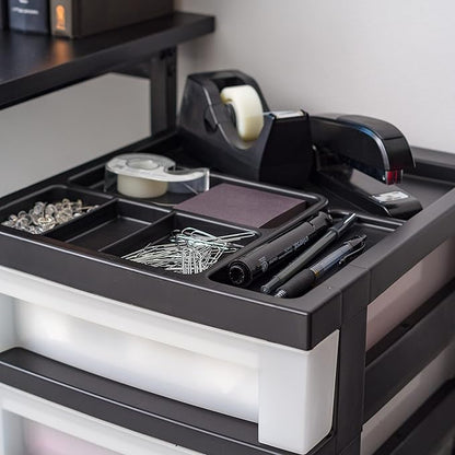 IRIS USA Plastic Drawer Storage Organizer Rolling Cart, with Wheels Casters, 6-Drawers, for Classroom Art Craft Supplies Dresser Closet Bathroom Dorm Bedroom Laundry Room, Black/Pearl