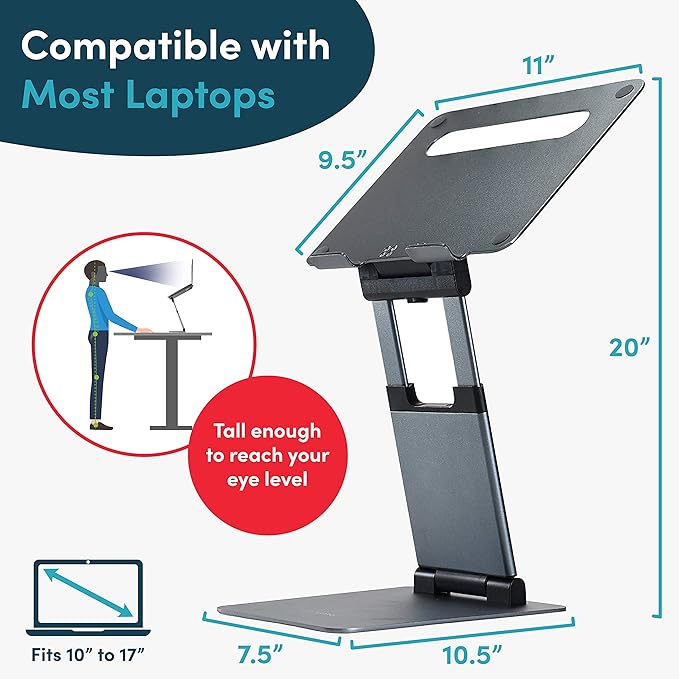 Ergonomic Laptop Stand for Desk, Adjustable Height Up to 20", Laptop Riser Portable Computer, Laptop Stands, Fits All MacBook, Laptops 10 15 17 Inches, Laptop Holder Desk Stand, Gift for Men Women