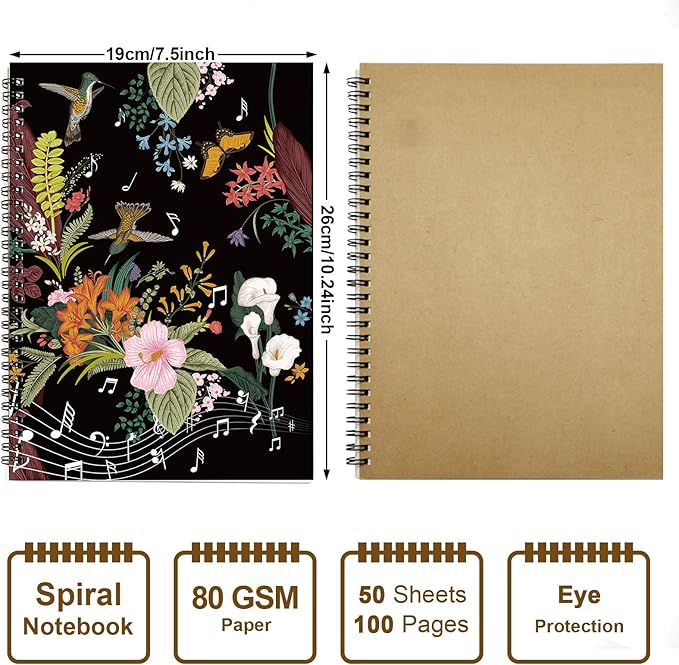 MAXCURY Blank Sheet Music Composition Manuscript Staff Paper Art Music Notebook Black 100 Pages 26x19cm (Flora)